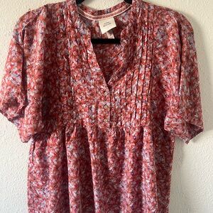 Knox Rose Red Floral Pleated Blouse